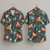 Bowling Rooster Hawaiian Shirt with Teal Starbursts