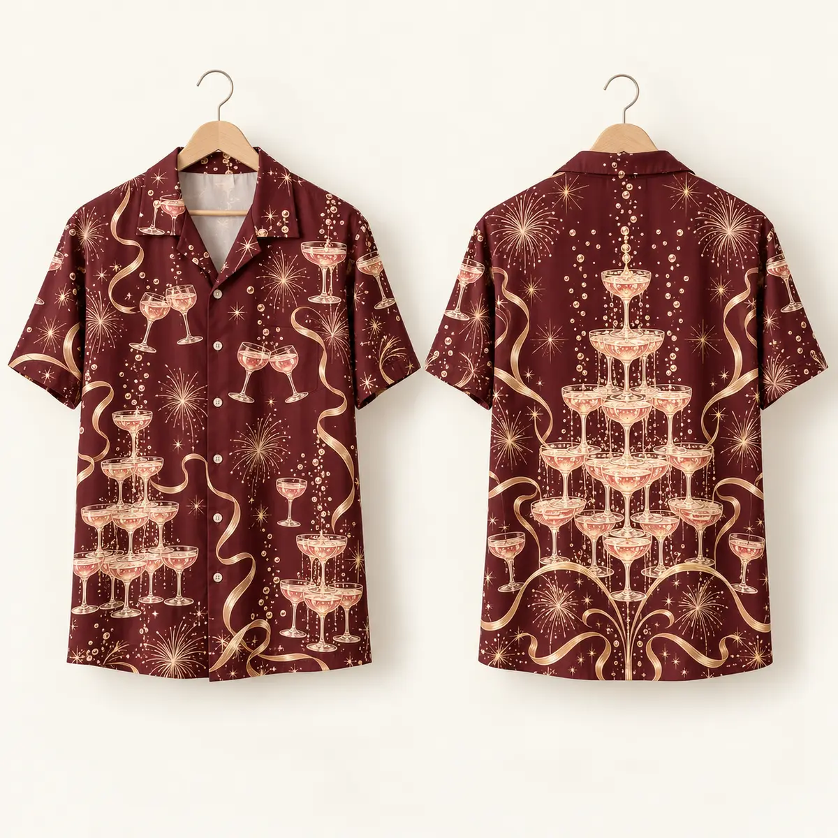 Burgundy Champagne Tower Shirt – Camp Collar
