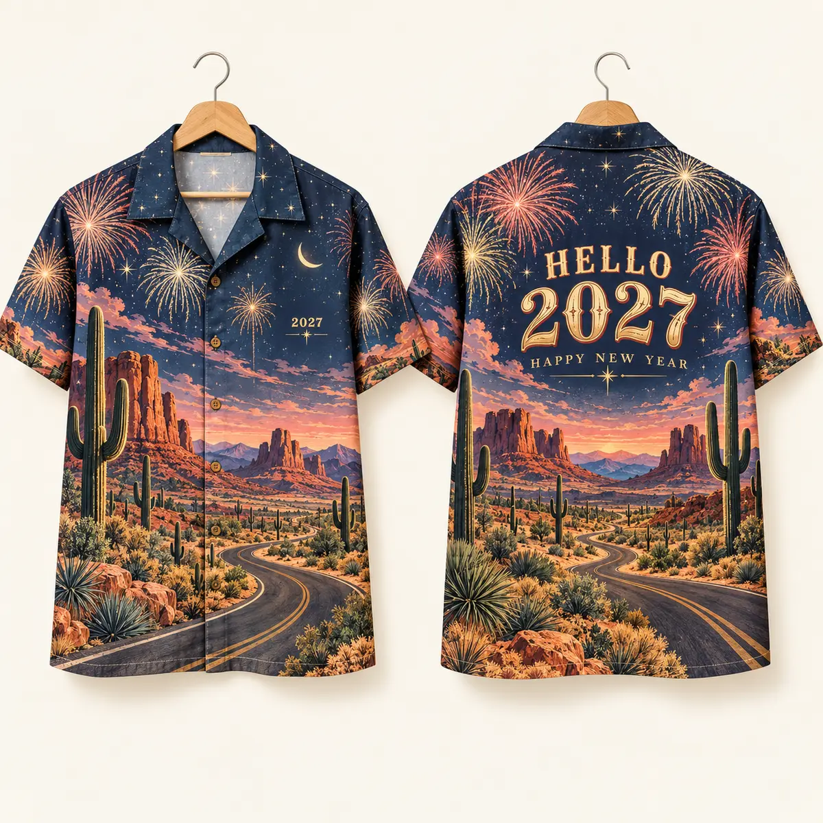 Cactus Desert New Year 2027 Fireworks Shirt