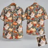 Calico Cat Thanksgiving Aloha Shirt with Pumpkins and Pie