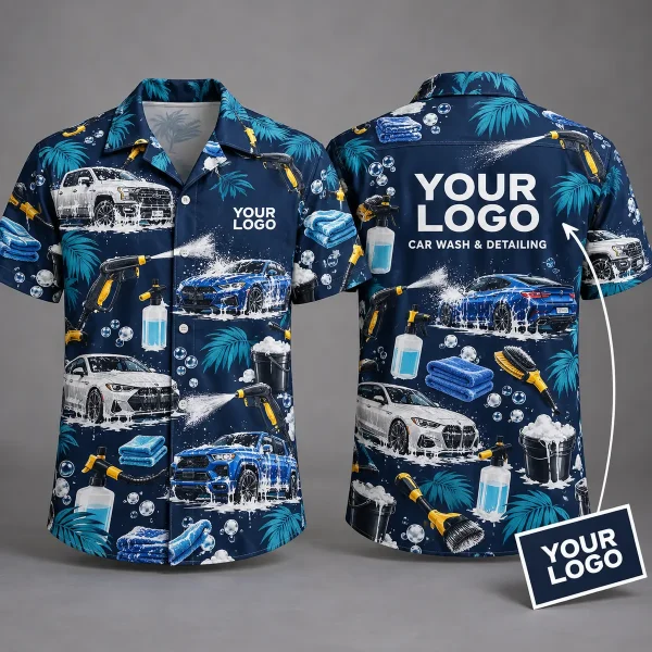 Car Wash Logo Hawaiian Shirt – Auto Detailing All-Over Print