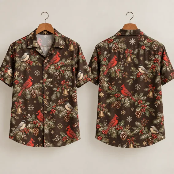 Cardinal Chickadee Christmas Hawaiian Shirt for Men & Women