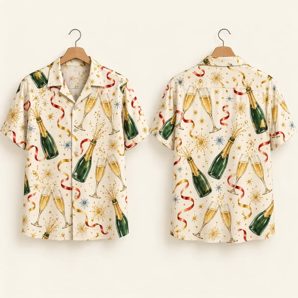 Champagne Bottle New Year Shirt – Camp Collar