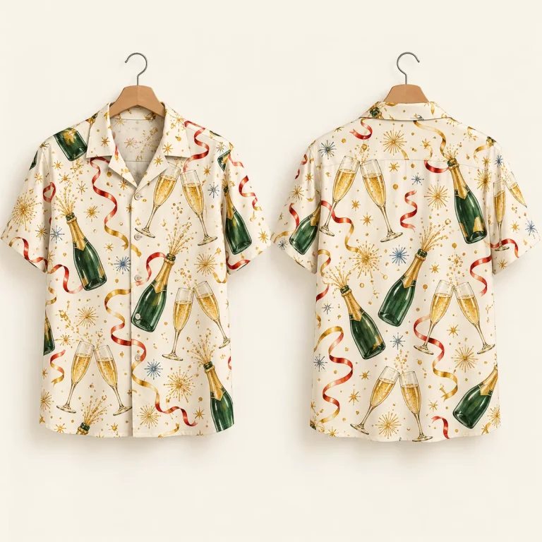 Champagne Bottle New Year Shirt – Camp Collar