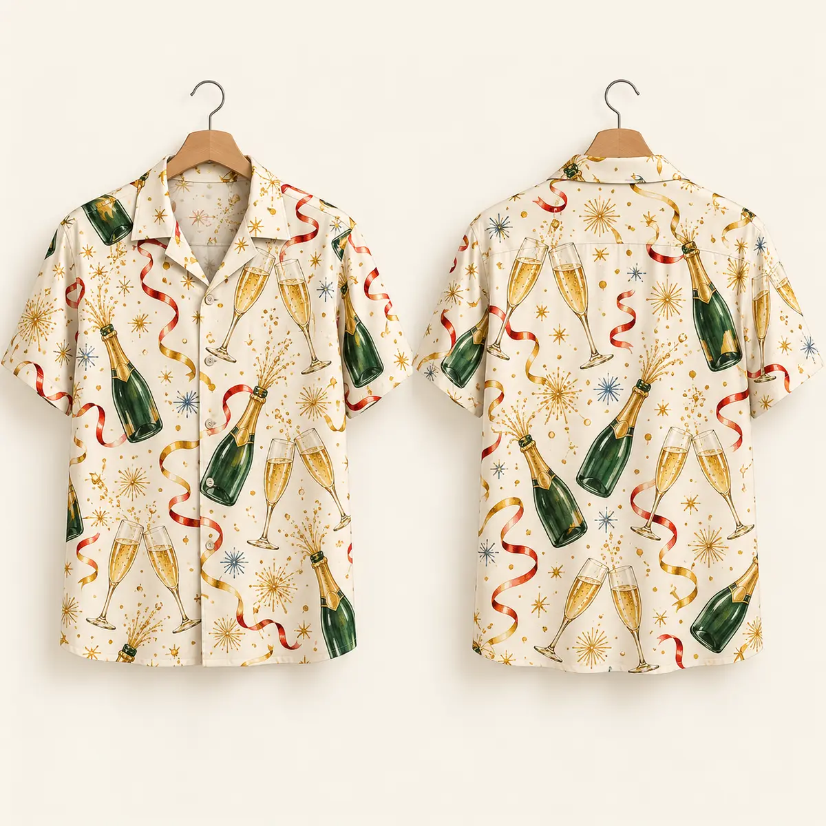 Champagne Bottle New Year Shirt – Camp Collar