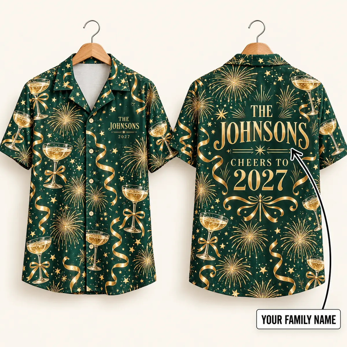 Champagne Custom Family Shirts – Green & Gold 2027