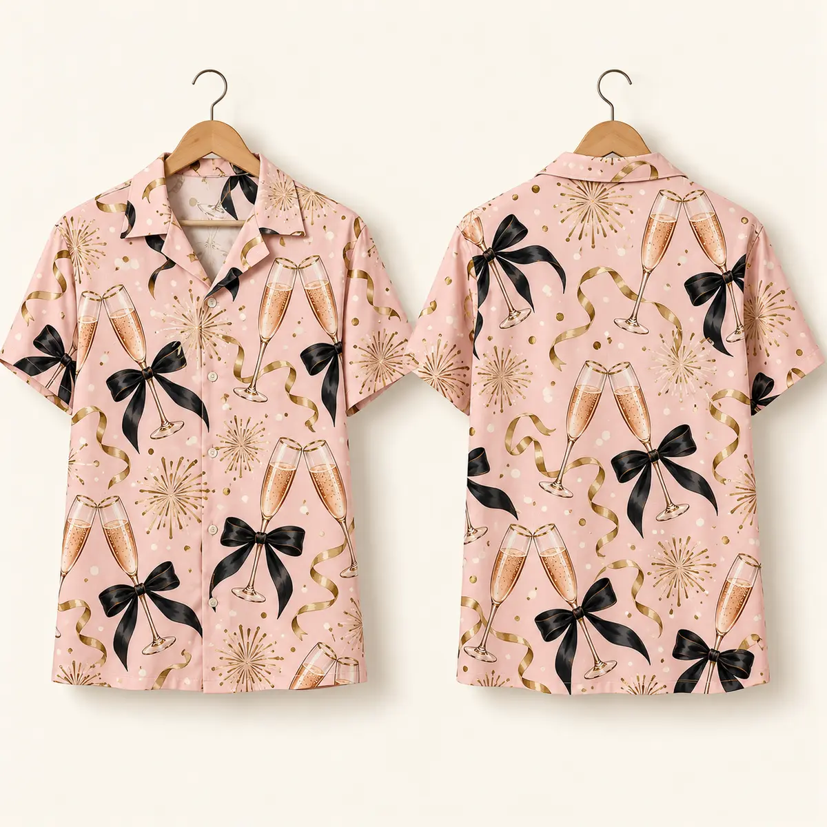 Champagne Men's NYE Shirts with Black Bows