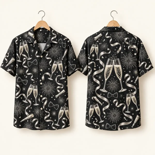 Champagne Men's NYE Shirts - Camp Collar