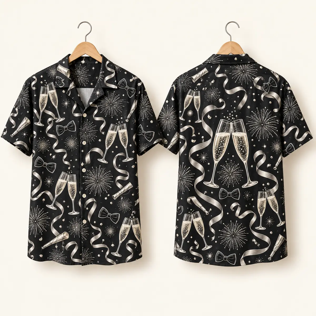 Champagne Men's NYE Shirts - Camp Collar