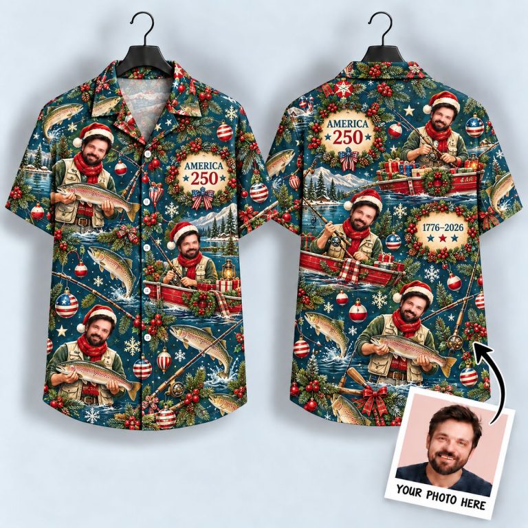 Christmas Fishing Hawaiian Shirt – America 250 Santa Angler All-Over Print