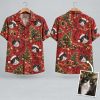 Christmas Hawaiian Shirt for Men & Women – Realistic Cat Faces with Santa Hats on Deep Red