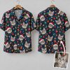 Christmas Hawaiian Shirt with Cat Faces in Santa Hats and Holiday Lights