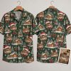 Christmas Hawaiian Shirt Mens – Tabby Cats in Santa Hats & Winter Cabins on Green