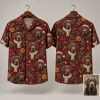 Christmas Hawaiian Shirt for Men – Realistic Dogs in Santa Hats on Deep Burgundy
