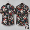Christmas Husky Hawaiian Shirt – Navy Holiday Shirt with Husky Dogs in Santa Hats