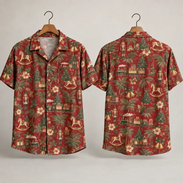 Christmas Tree Hawaiian Shirt – Nutcracker & Train Print