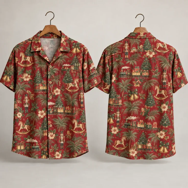 Christmas Tree Hawaiian Shirt – Nutcracker & Train Print