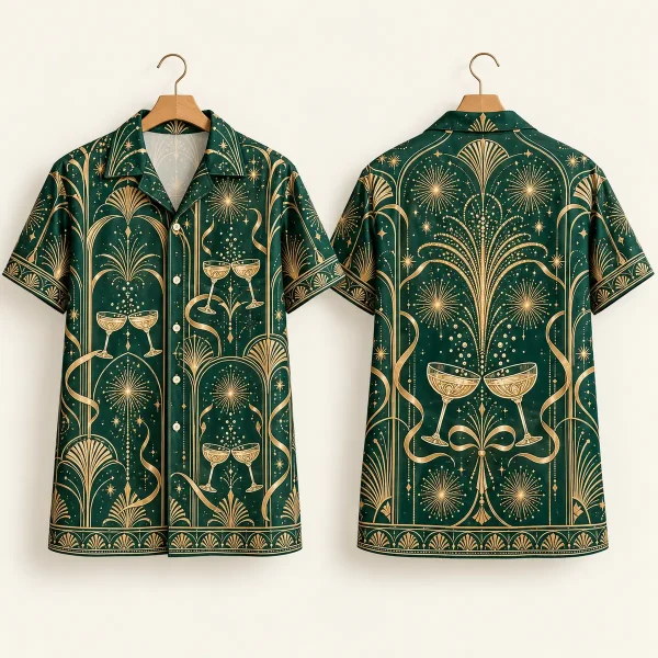 Clinking Glasses New Year Shirt – Emerald Art Deco