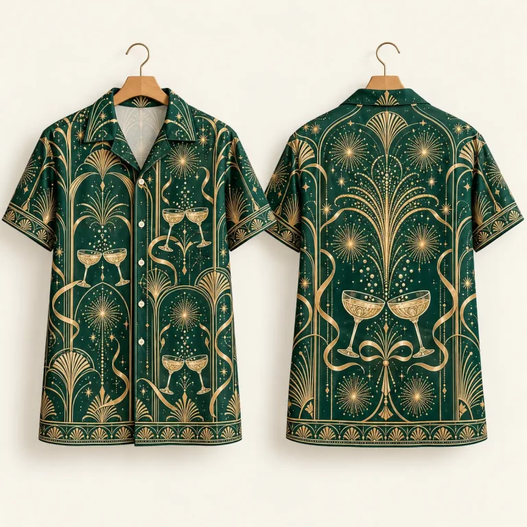 Clinking Glasses New Year Shirt – Emerald Art Deco