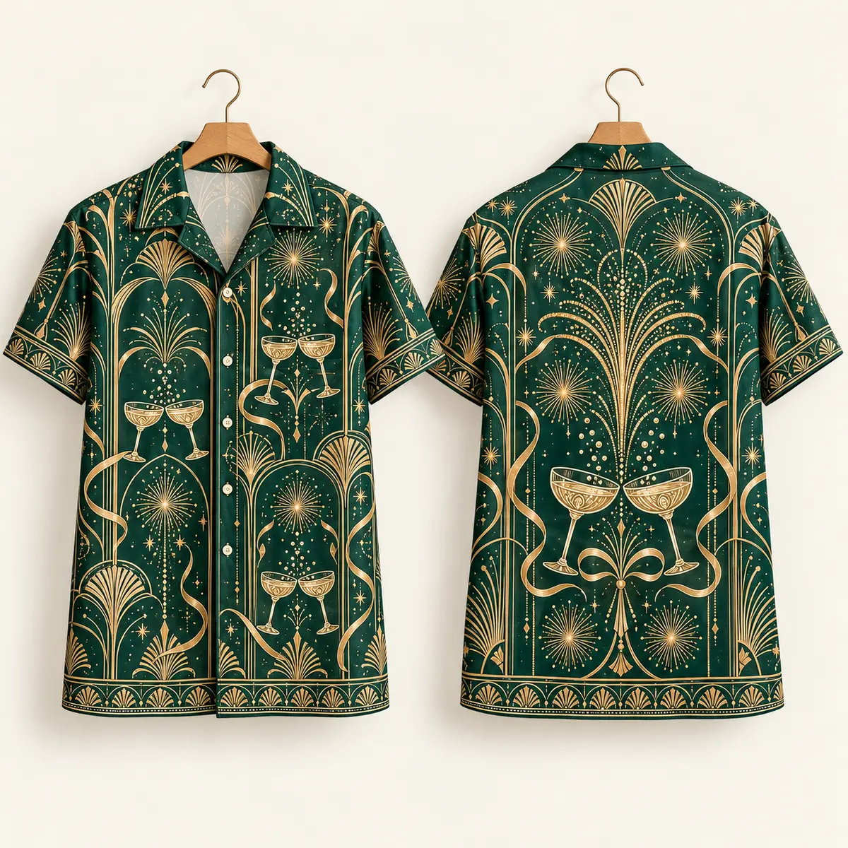 Clinking Glasses New Year Shirt – Emerald Art Deco