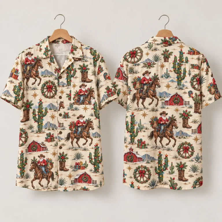 Cowboy Santa Christmas Hawaiian Shirt with Cacti