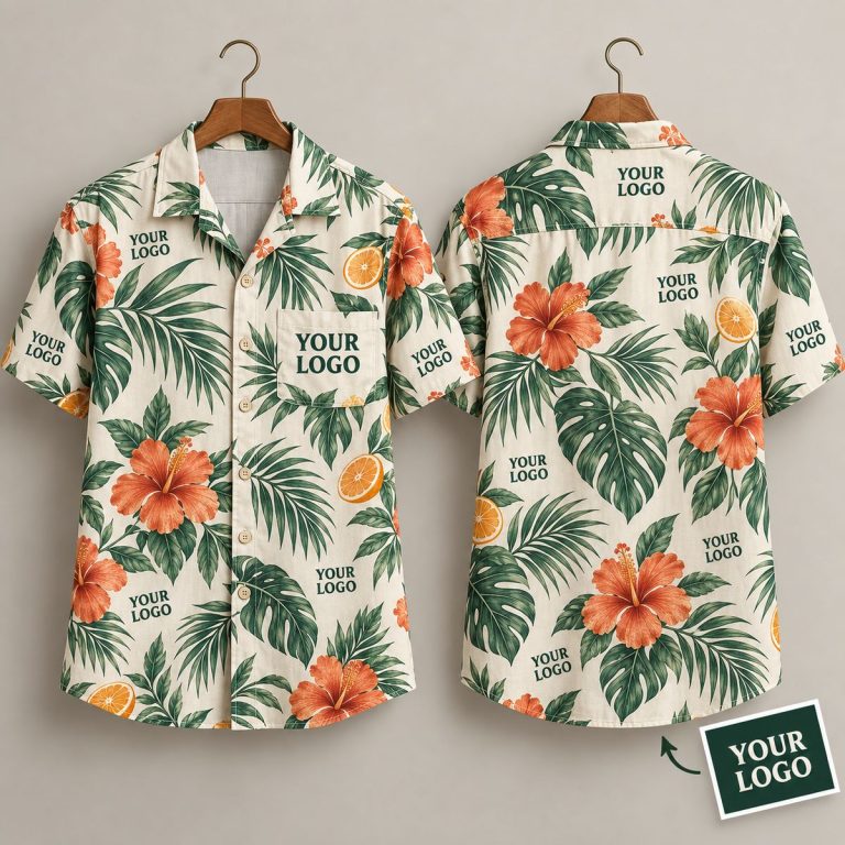 Hibiscus & Citrus Custom Hawaiian Shirt With Logo – Orange Floral Tropical Print