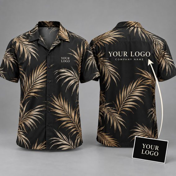 Custom Hawaiian Shirts With Logo – Black Palm Frond All-Over Print