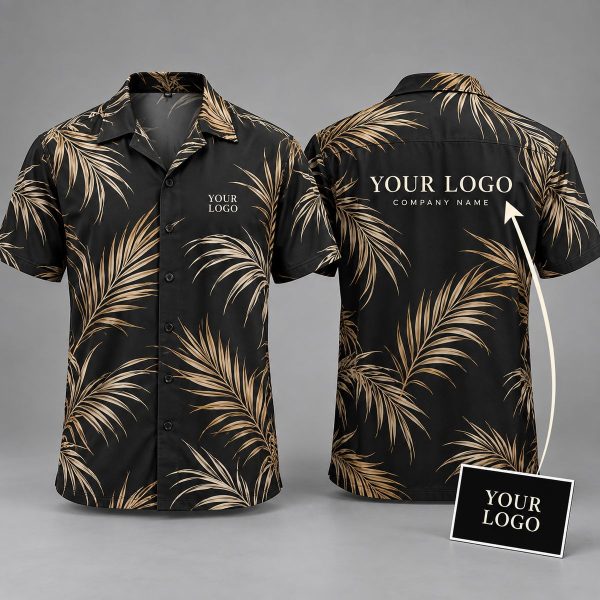 Custom Hawaiian Shirts With Logo – Black Palm Frond All-Over Print