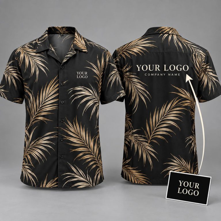 Custom Hawaiian Shirts With Logo – Black Palm Frond All-Over Print