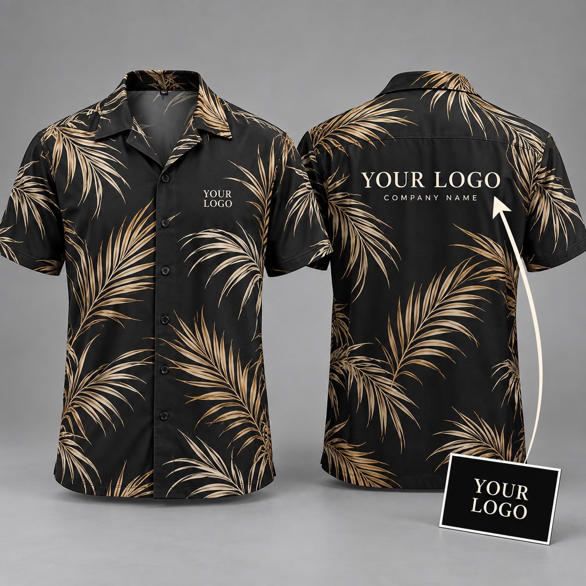 Custom Hawaiian Shirts With Logo – Black Palm Frond All-Over Print