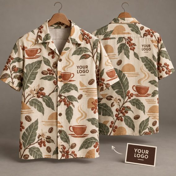 Coffee Cup & Coffee Plant Custom Hawaiian Shirts With Logo