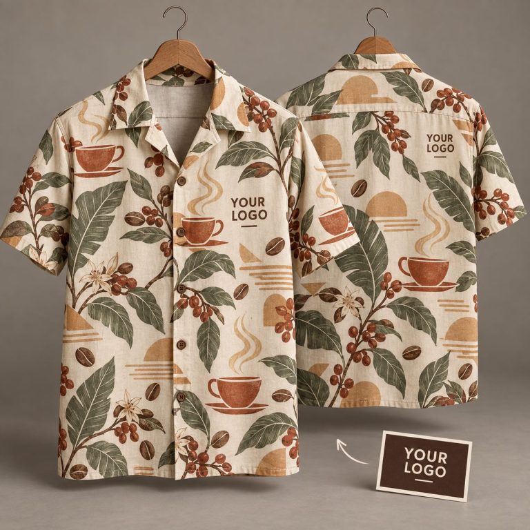 Coffee Cup & Coffee Plant Custom Hawaiian Shirts With Logo