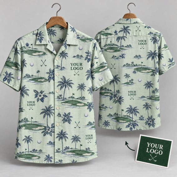 Custom Hawaiian Shirts With Logo – Golf Course & Tropical Palm Design