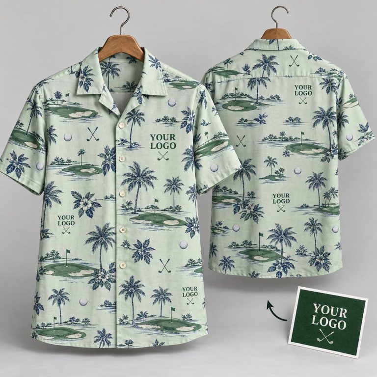 Custom Hawaiian Shirts With Logo – Golf Course & Tropical Palm Design