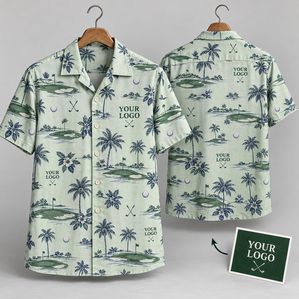 Custom Hawaiian Shirts With Logo – Golf Course & Tropical Palm Design