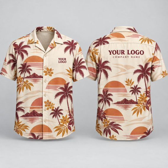 Sunset Palm Hawaiian Shirt With Logo – Custom Logo Hawaiian Shirt in Warm Tropical Print