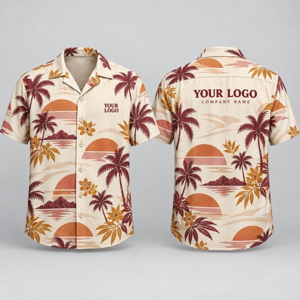 Sunset Palm Hawaiian Shirt With Logo – Custom Logo Hawaiian Shirt in Warm Tropical Print