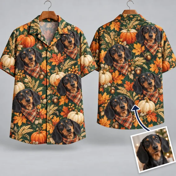 Dachshund Thanksgiving Aloha Shirt – Pumpkins & Plaid