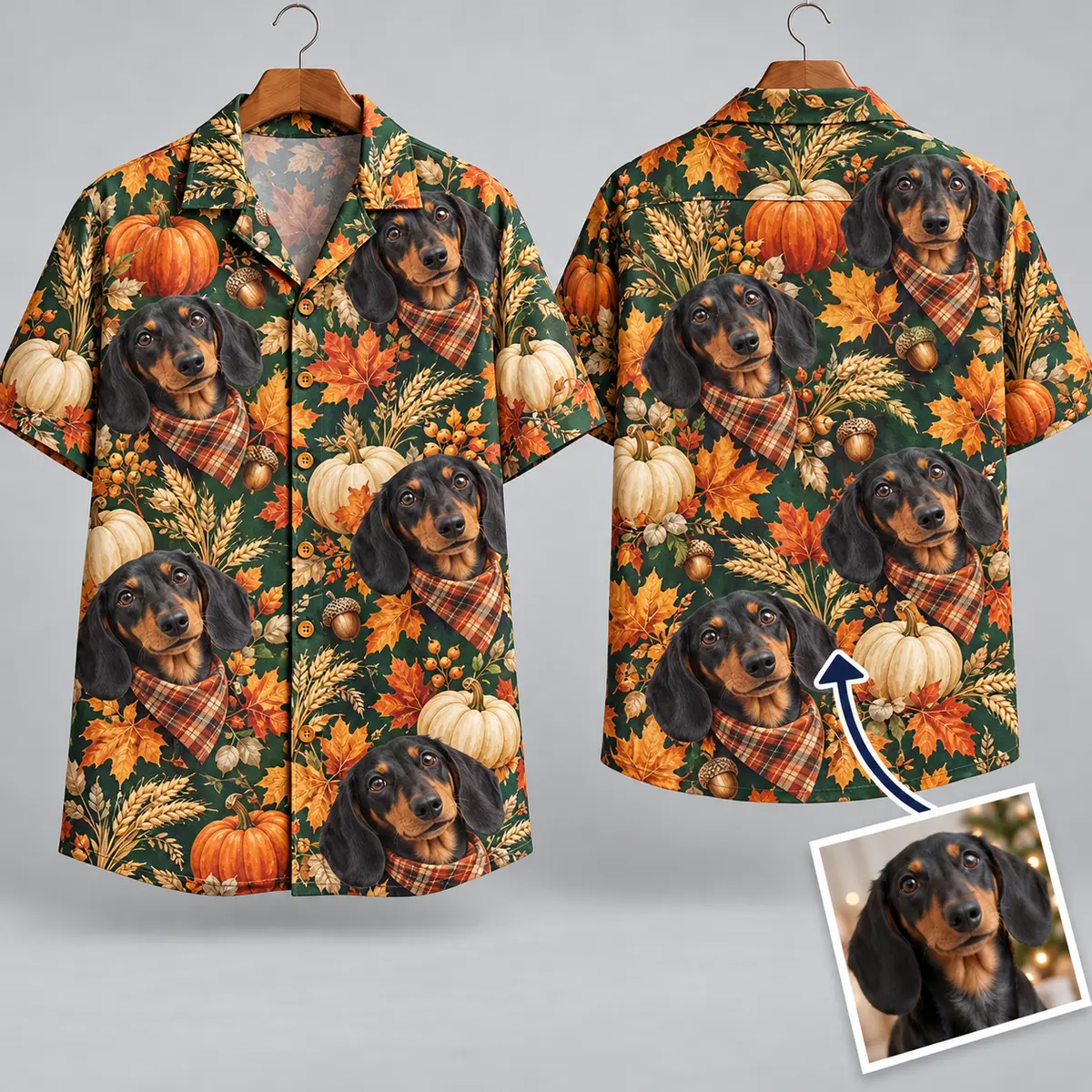 Dachshund Thanksgiving Aloha Shirt – Pumpkins & Plaid