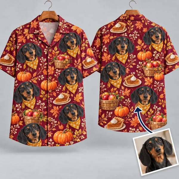 Dachshund Thanksgiving Aloha Shirt | Pumpkin & Apple Pattern