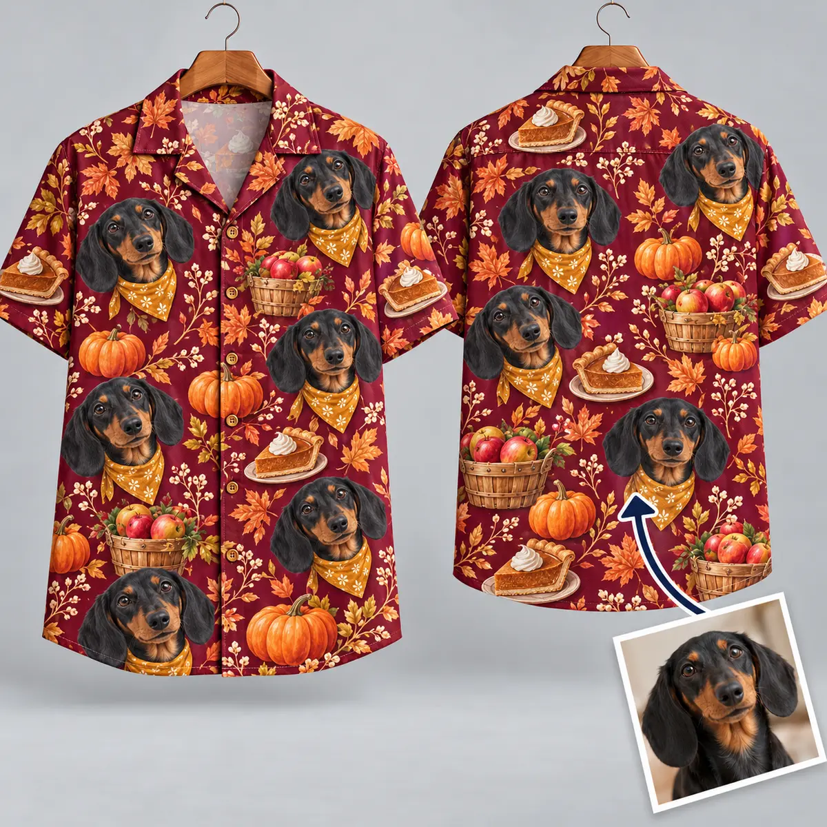 Dachshund Thanksgiving Aloha Shirt | Pumpkin & Apple Pattern