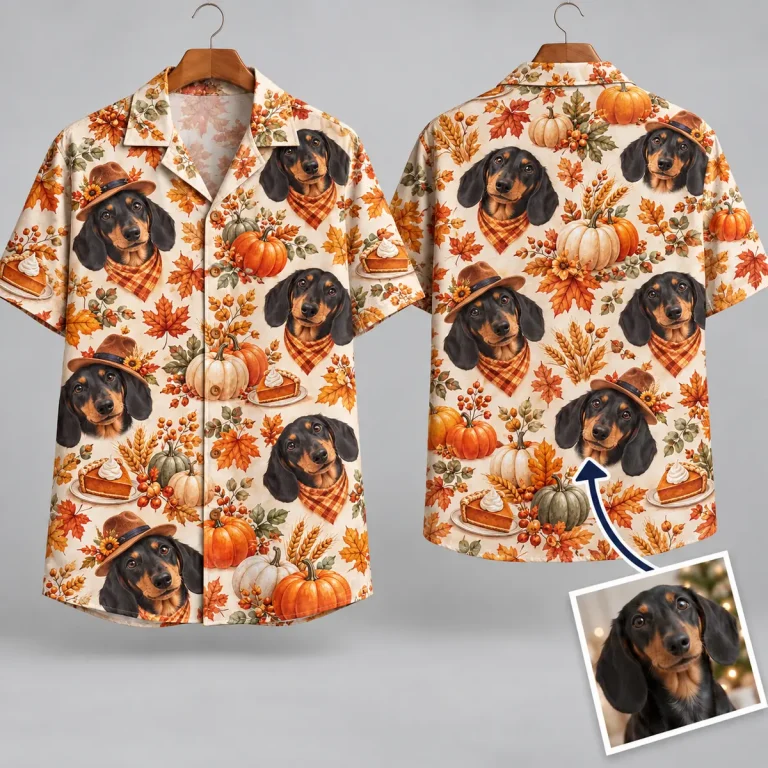 Dachshund Thanksgiving Aloha Shirt with Pumpkins