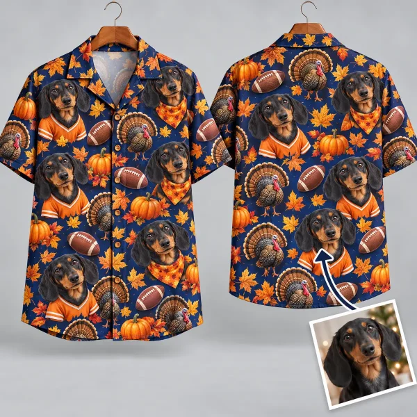 Dachshund Thanksgiving Hawaiian Shirts – Navy Fall Print
