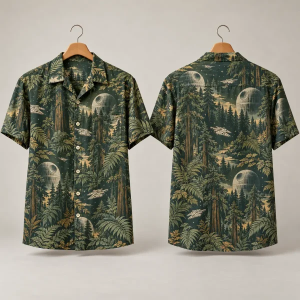 Death Star Forest Star Wars Hawaiian Shirt | Dark Green Sci-Fi Print