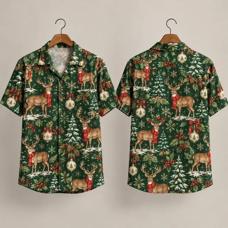 Deer Hawaiian Shirts for Christmas – Dark Green