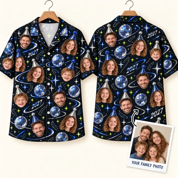 Disco Ball Matching Family Shirts – 2027 Photo Button-Up