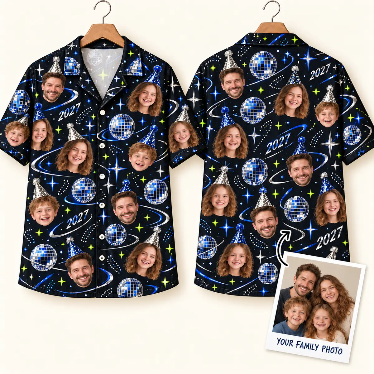 Disco Ball Matching Family Shirts – 2027 Photo Button-Up