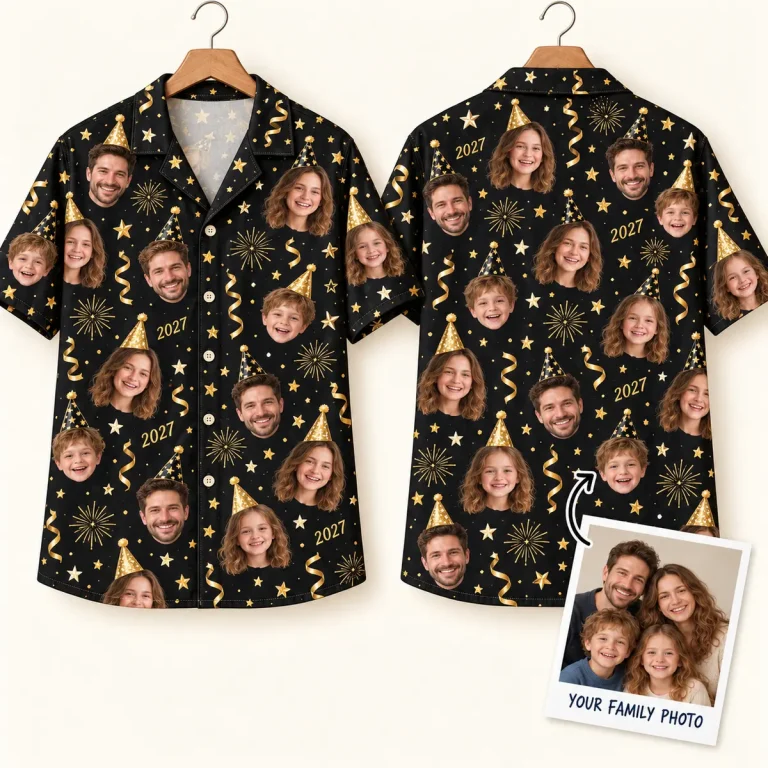 Face Collage Matching Family Shirts – 2027 Button-Up