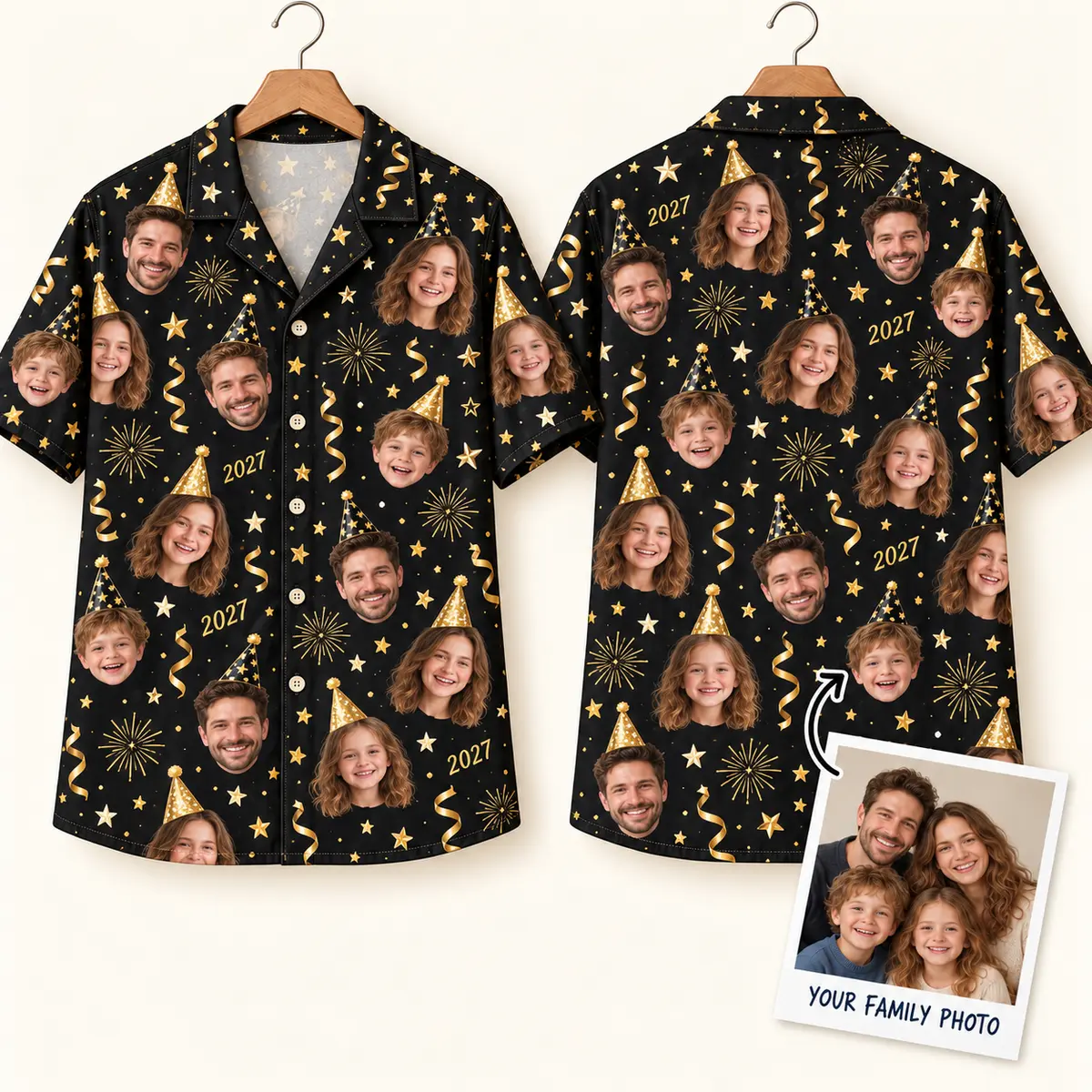 Face Collage Matching Family Shirts - 2027 Button-Up