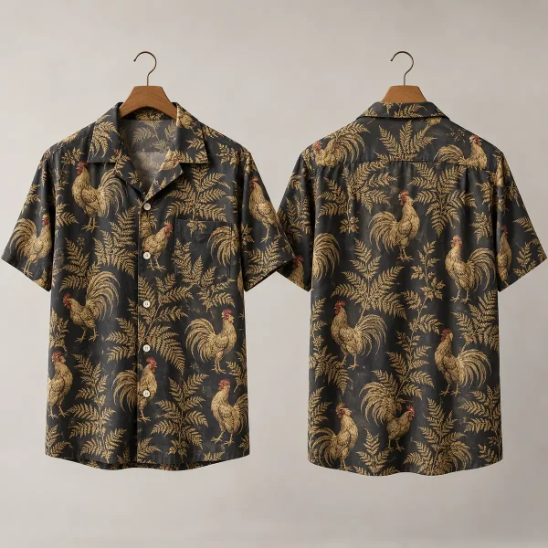 Fern Rooster Hawaiian Shirt – Charcoal Button-Up
